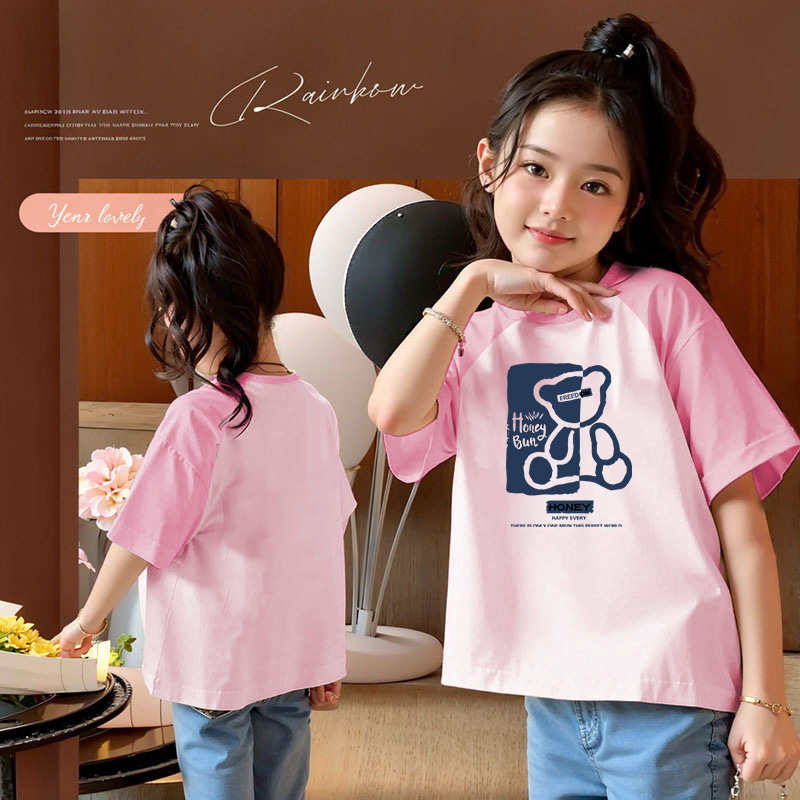 女童夏装T恤短袖2025新款中大童夏季女孩拼色半袖纯棉上衣儿童装详情9