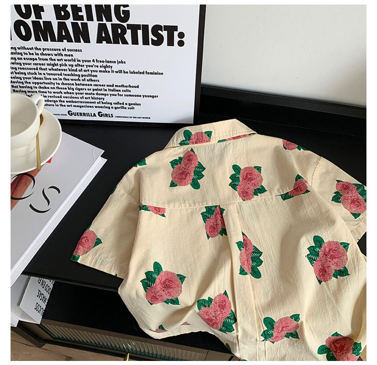 儿童衬衫2023童酷夏装韩版洋气宝宝上衣帅气玫瑰花满印男童衬衣潮详情11