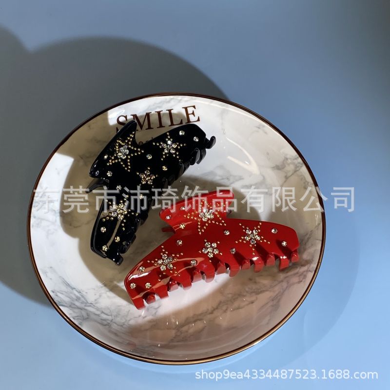 法式复古经典款 亚克力醋酸抓夹 五角星镶钻大抓力 盘发夹马尾鲨详情6