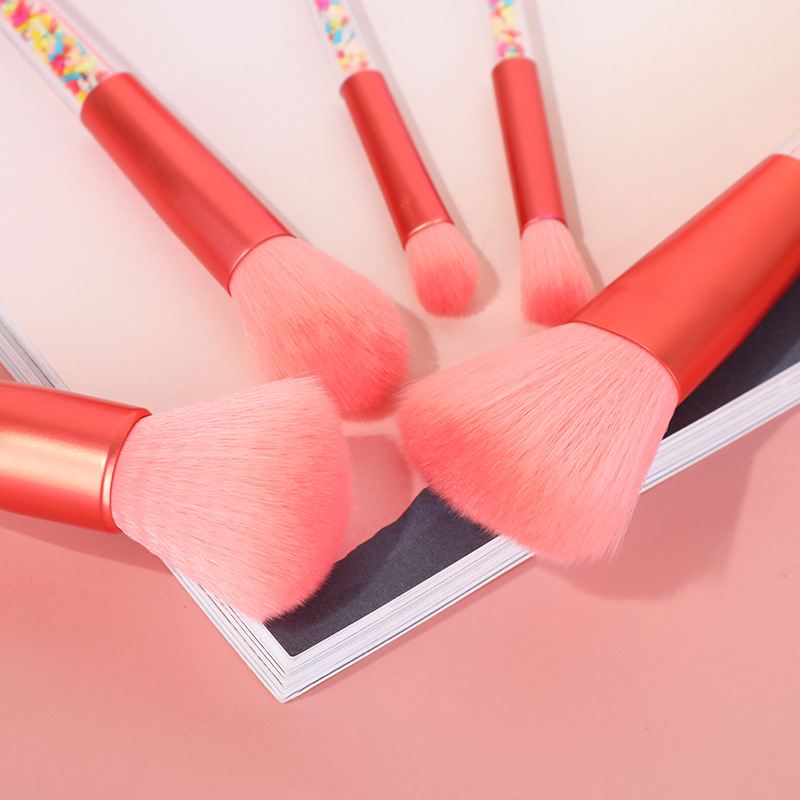 High appearance level 5-piece makeup brush candy set, pink particle rainbow brush, fresh and clean multi-functional makeup brush in stock pic 9