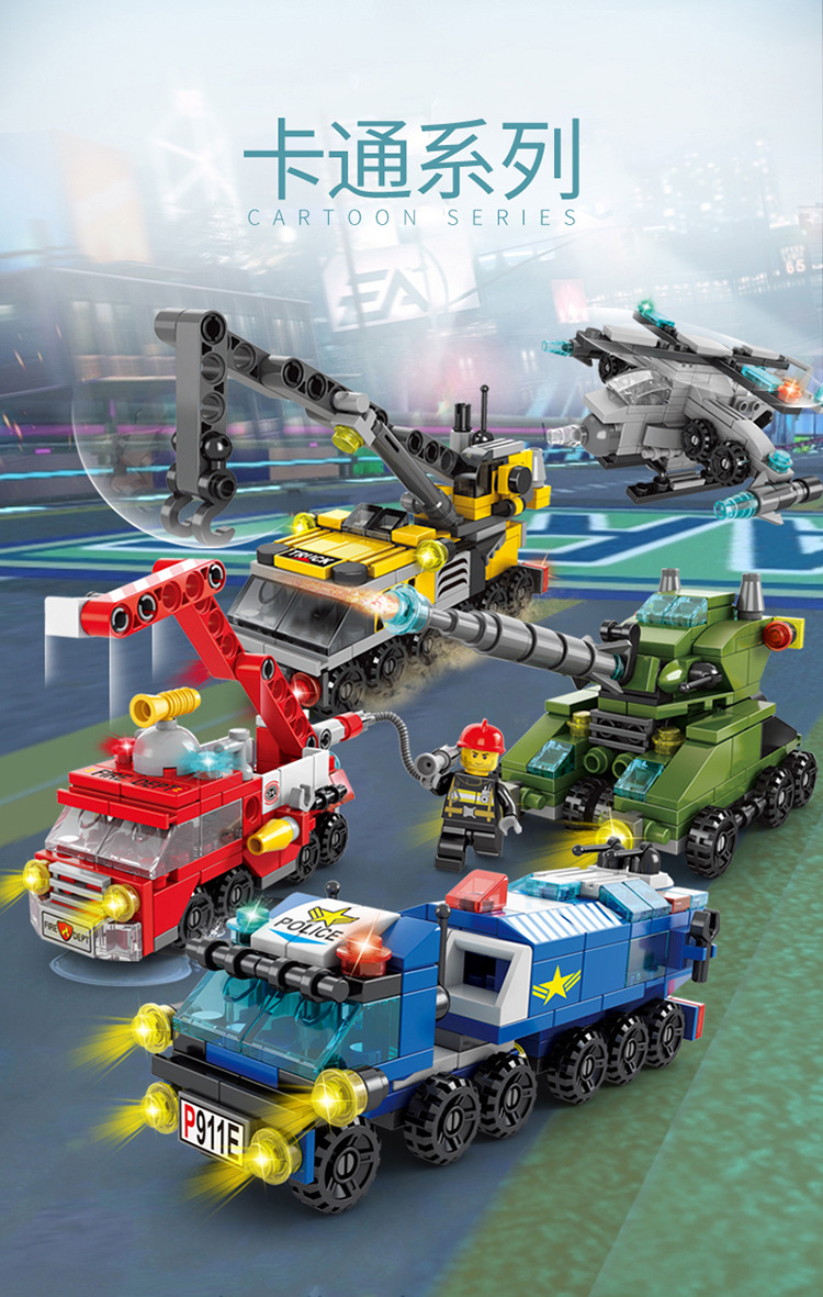 Compatible lego bloques de construcción de pellet pequeño coche de montaje para niños puestos de piso juguetes al por mayor para niños puzzle tank coche de policía pic 1