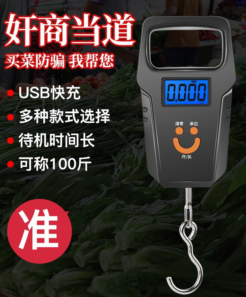 Mini weighing electronic scale, portable scale, 50kg electronic scale, portable portable scale, hook grocery shopping scale, express delivery gram scale pic 1