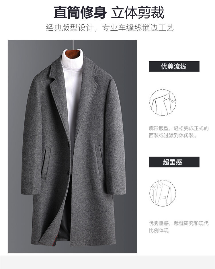 2022羊毛呢大衣男中长款韩版休闲男士中青年风衣冬季加厚呢子外套详情6