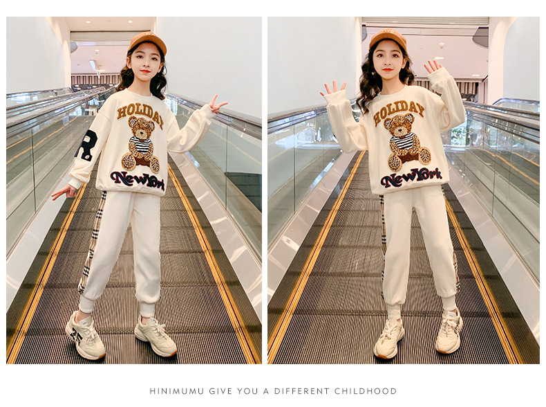 韩版女童春装运动2022新款洋气时髦网红童装女孩中大童卫衣两件套详情15