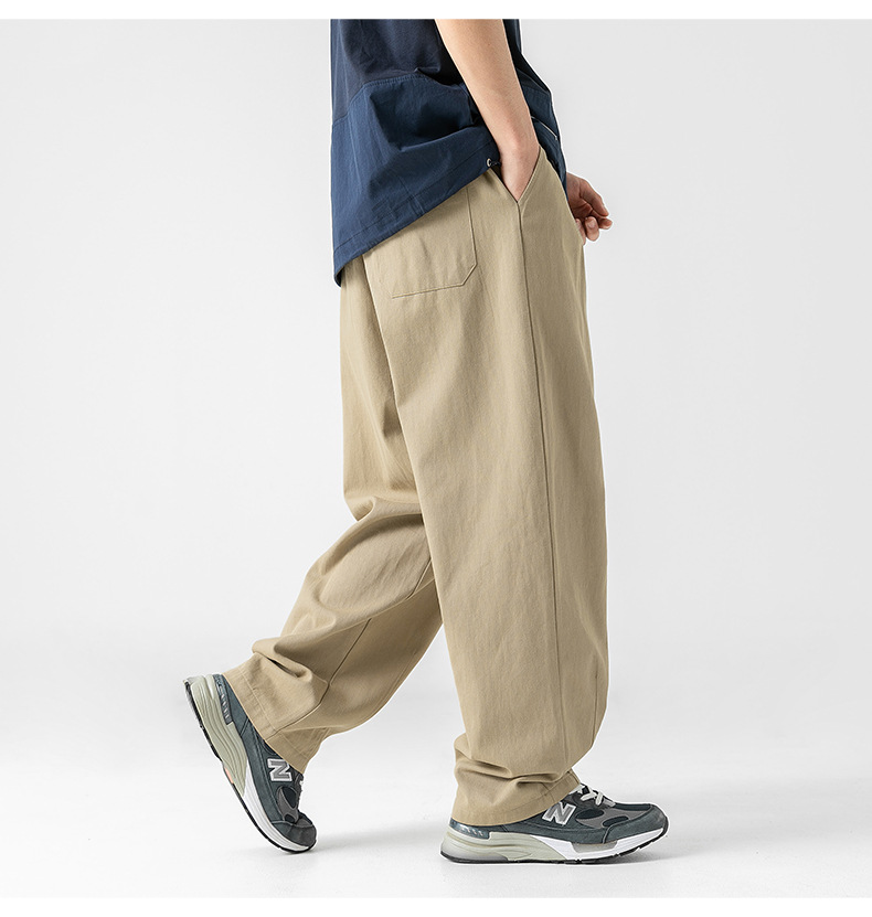 Japanese-style pure cotton casual pants for men in spring 2024, featuring a retro double pleated design and versatile long pants for men pic 34