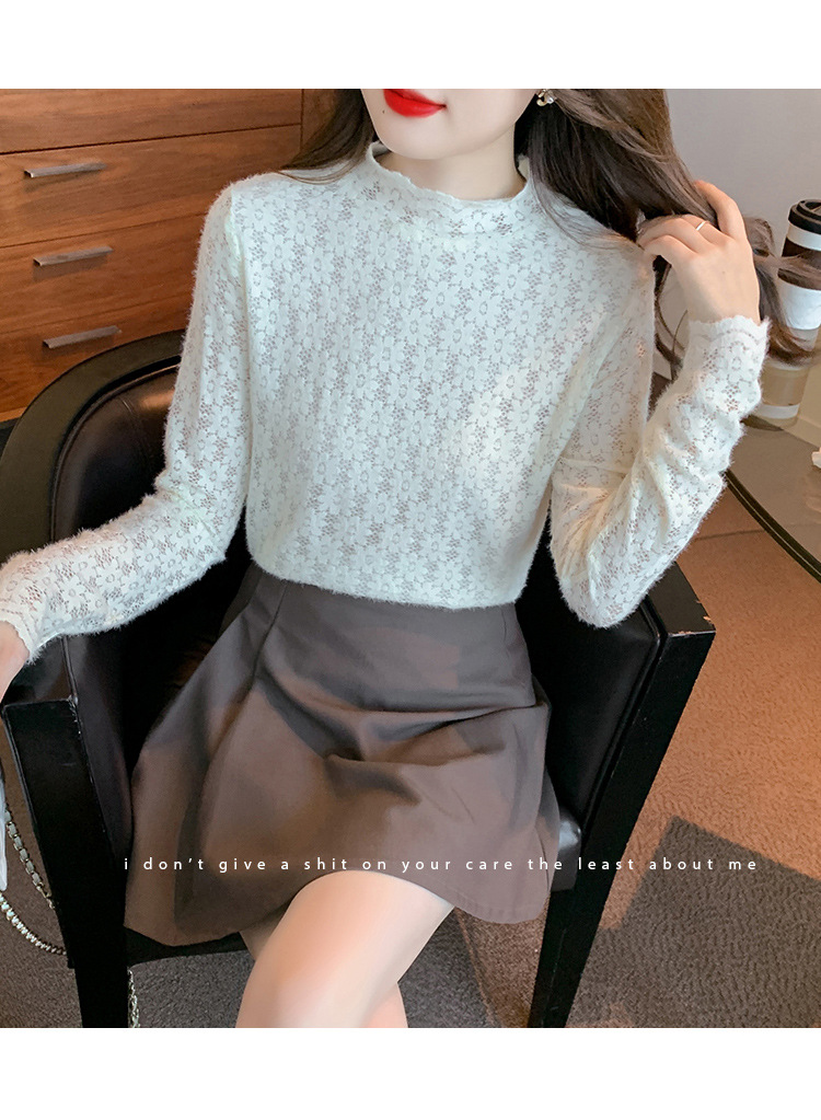 A stylish and youthful 2023 autumn collection, paired with a semi-high-neck top, long-sleeved small stand-up collar, and a youthful lace base layer for women pic 17