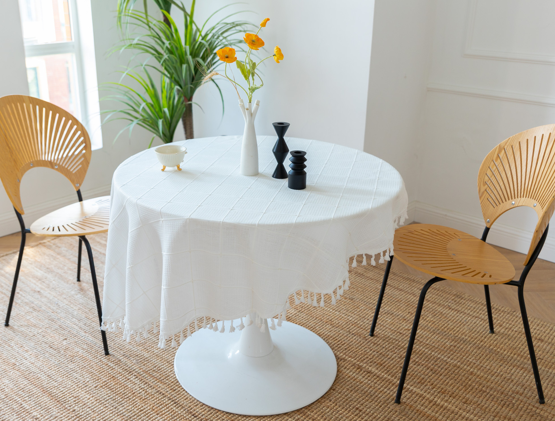 Cross-border new embroidered checkered decorative items, home tablecloths, Japanese solid color, American thickened table cushions pic 13