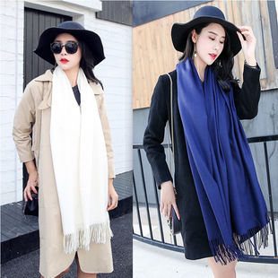 韩版秋冬季加厚女士格子围巾长款保暖仿羊绒流苏围巾披肩厂家批发详情5