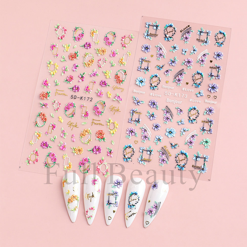 Cross-border new nail stickers 5D three-dimensional embossed nail stickers Cherry blossom back adhesive decal nail stickers wholesale nail shanilak pic 15