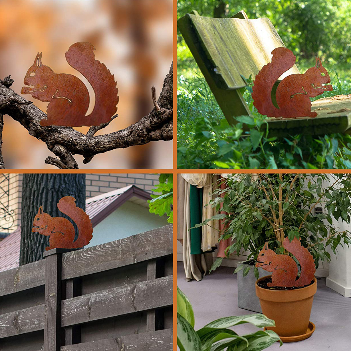 现货庭院户外生锈松鼠创意剪影摆件Rusty Squirrel Sitting Tree详情8
