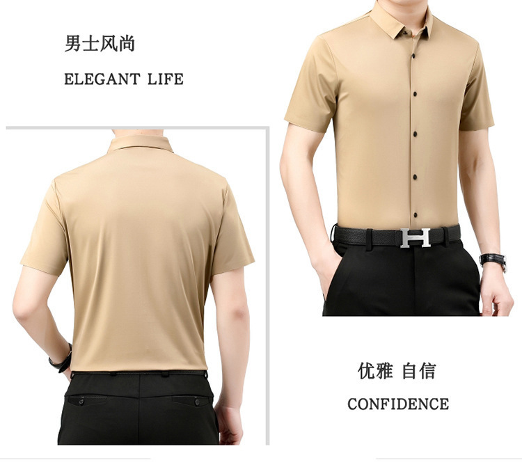 Verano 2024 nuevo negocio morera seda manga corta camisa de hombre de mediana edad verano casual vestido formal sin marcas camisas de hombre pic 14