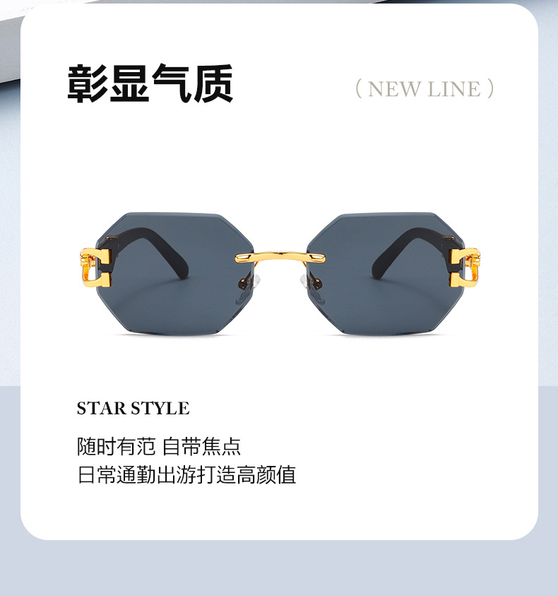 新款时尚复古木纹豹子镜腿墨镜男方框休闲街拍猎豹装饰太阳镜详情4