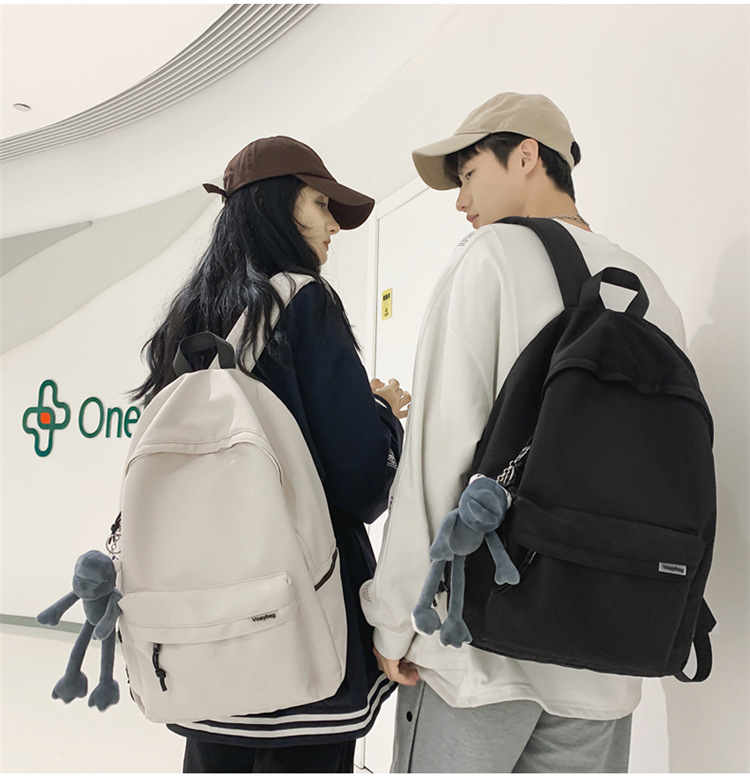 A large-capacity, ins, trendy and cool, canvas, simple grey backpack for boys in junior high school, senior high school and college pic 15
