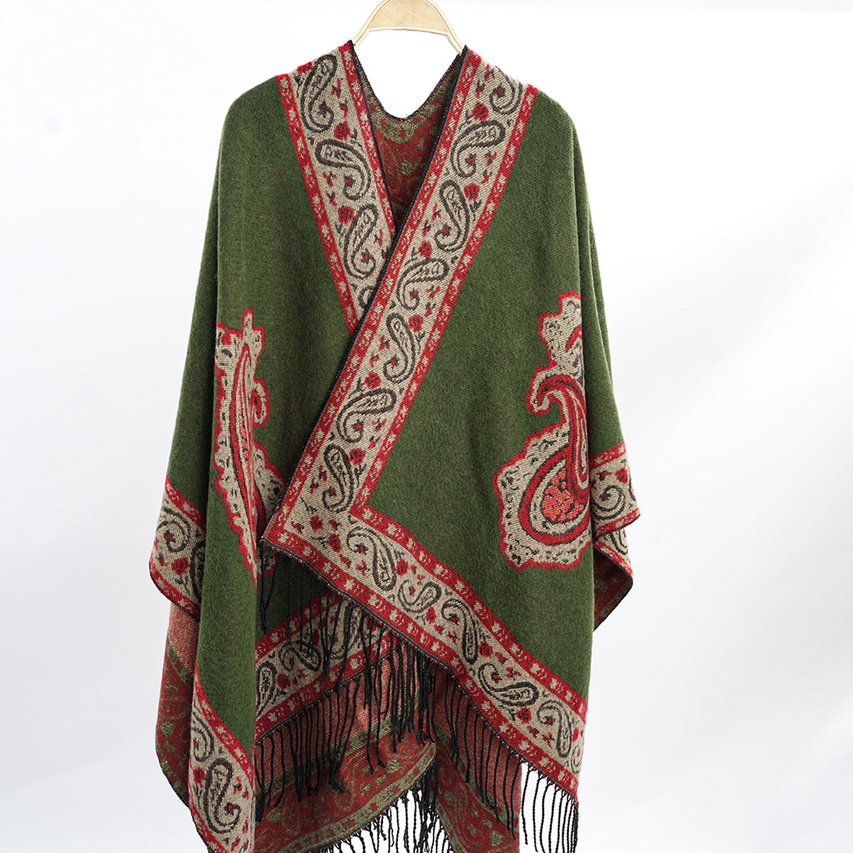 冬季跨境披肩加厚保暖长款拼接色披风仿羊绒双面两用女士时尚斗篷详情18