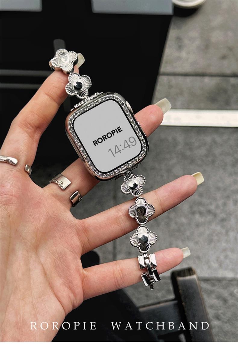 适用苹果apple watch表带Ultra2金属四叶草贝母iwtch小众s9手表链详情3