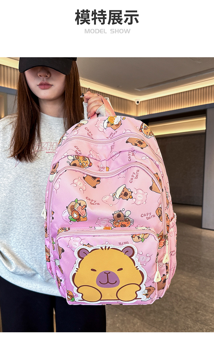 可爱印花卡通大容量卡皮巴拉书包时尚男孩女童学生轻便百搭双肩包详情14