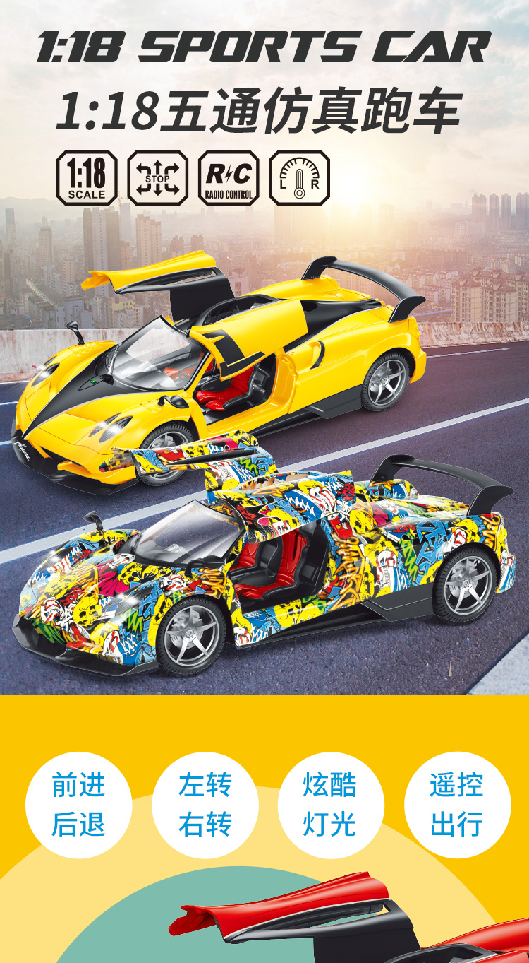 儿童遥控啪加尼1：18五通带灯仿真跑车电动玩具车无线遥控男孩详情1