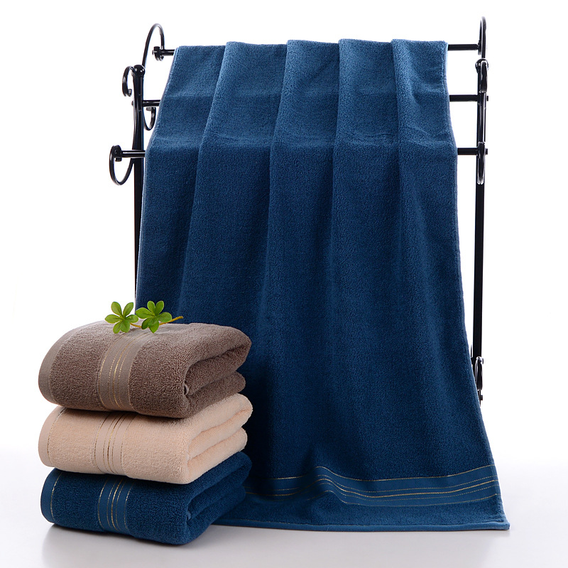 Wholesale thickened 400g cotton bath towels for home use, adult men and women, water-absorbing gold thread broken plain bath towels, can be made with logo pic 2