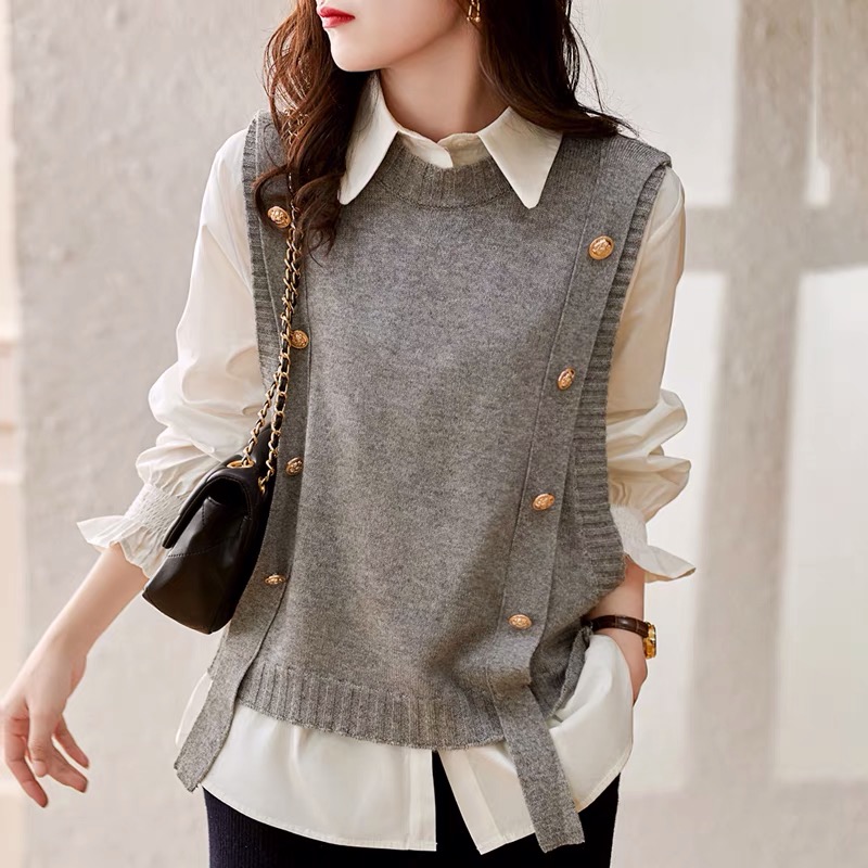 The Korean-style fresh and cute vest girl in the spring and autumn of 2022 is a trendy Internet celebrity with a slimming and youthful look. This knitted vest top is a trendy girl pic 4