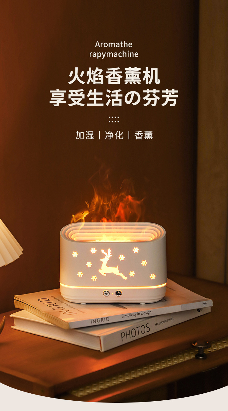 New USB Creative 3D Simulation flame household silent humidifier Lucky Deer Ambient Light Fog Volume Aroma Diffuser pic 1