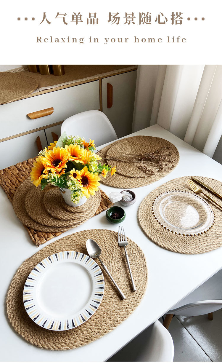 Chao Du coarse jute heat insulation pad, ins style semi-hand-woven, fashionable, simple and elegant, high-end placemats, linen heat-resistant plate pads, household heat-resistant clay pot pads, placemats, coasters, heat insulation pads pic 10