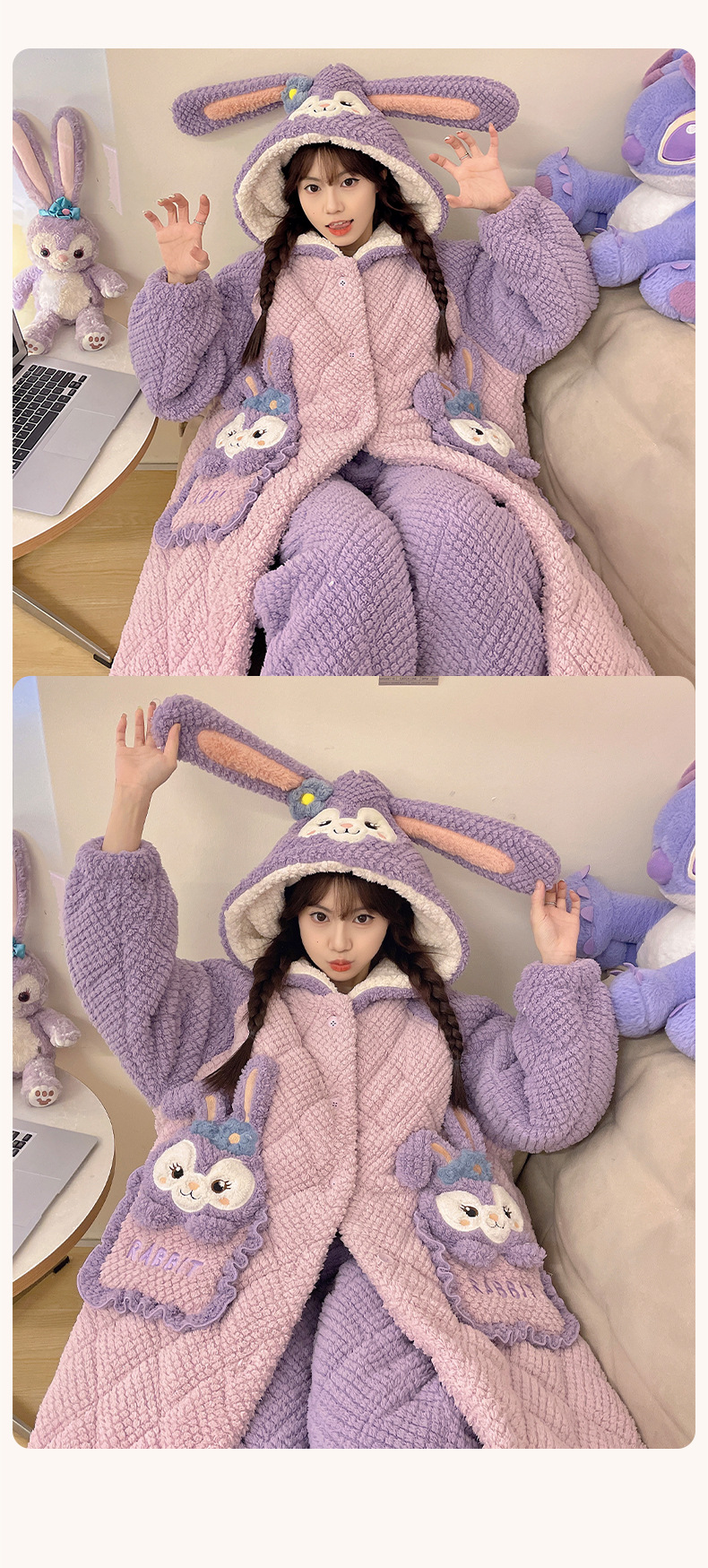 睡衣女士冬季三层加厚超厚夹棉珊瑚绒加绒法兰绒家居服秋冬款冬天详情19