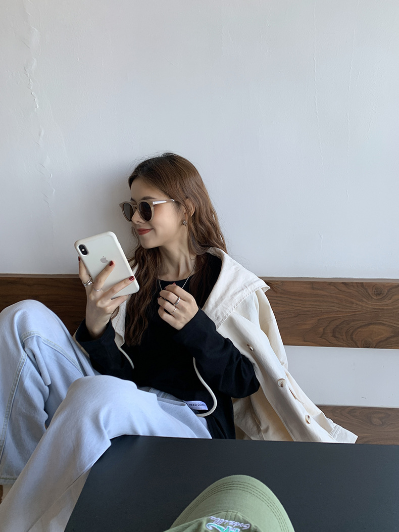 黄峥简约贴标开叉长袖T恤女2022春韩版宽松休闲设计感上衣T85396详情47