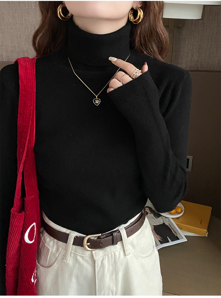 毛衣女2024新款秋冬美拉德穿搭堆堆高领打底衫内搭高级感针织上衣详情32