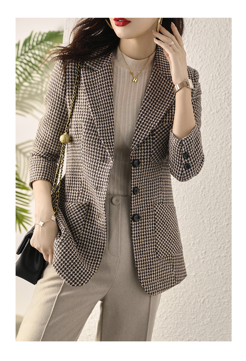 Early autumn Japanese-style checkered mid-length coat for women, slimming and fashionable checkered suit, three-pocket small suit for women pic 35