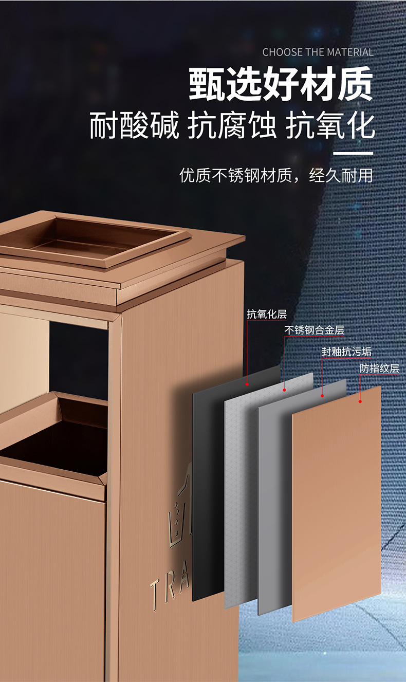 酒店不锈钢垃圾桶商用电梯口商场大堂走廊立式带烟灰缸户外果皮箱详情4