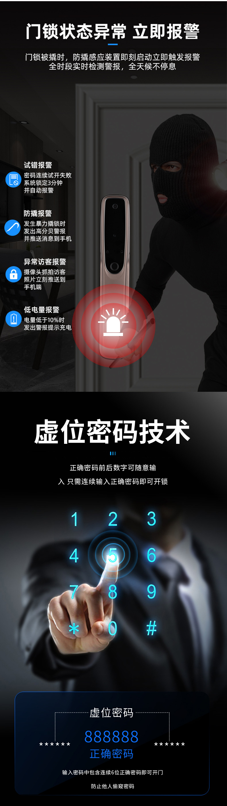 智能指纹锁全自动可视猫眼密码锁磁卡手机远程识别防盗门详情4