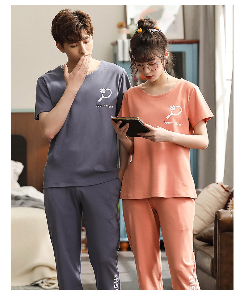 纯棉情侣睡衣夏季结婚新婚大码男士开衫长裤本命年红色家居服夏女详情59