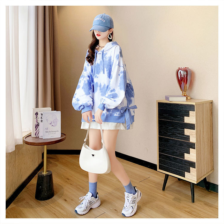 扎染渐变蓝色假两件卫衣女新春秋设计感小众韩版宽松薄款上衣详情7