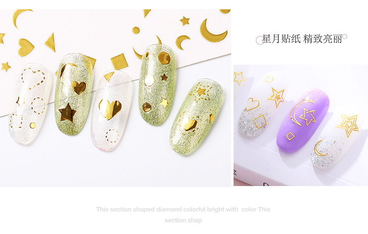 New Instagne-style star and moon nail stickers, Japanese and Korean waterproof and long-lasting gold-embossed 3d nail stickers and nail decals pic 16