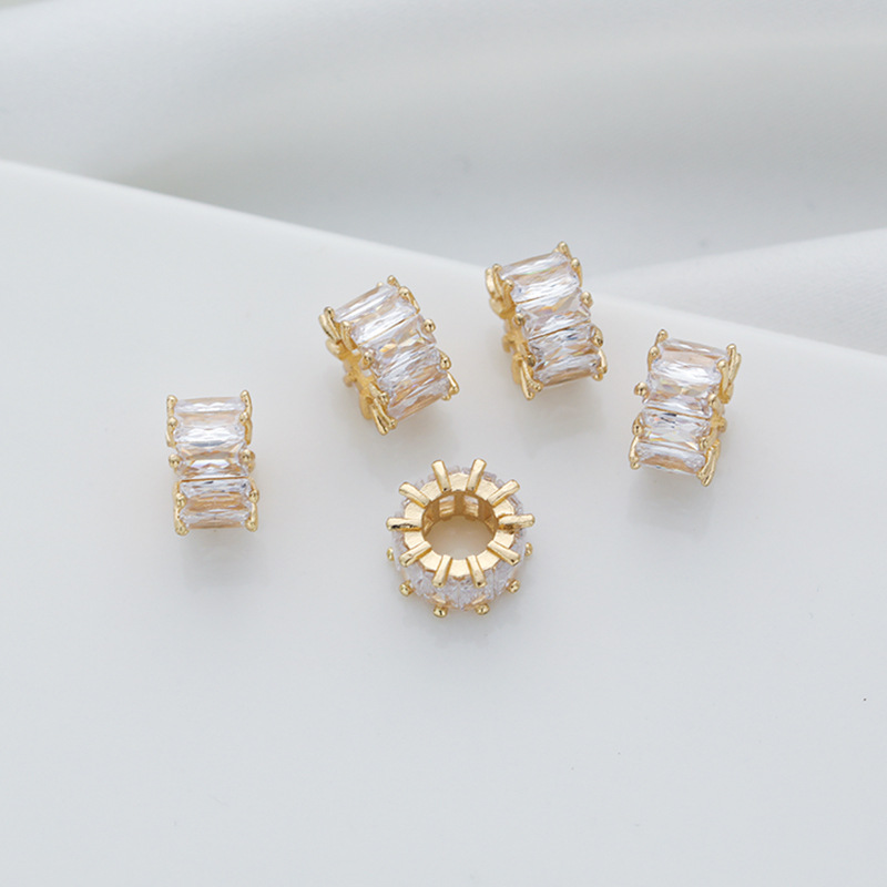 14K包金保色桶珠大孔隔珠镶嵌梯方锆石diy手工项链手链饰品配件详情2