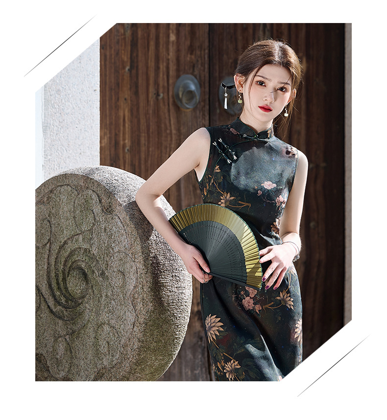 国潮2025年新款复古长款双层无袖气质老上海民国风显瘦旗袍详情1