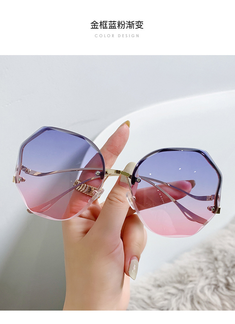 2022 New Korean-style trendy light-colored transparent sunglasses for women, a popular UV-blocking frameless glasses pic 13