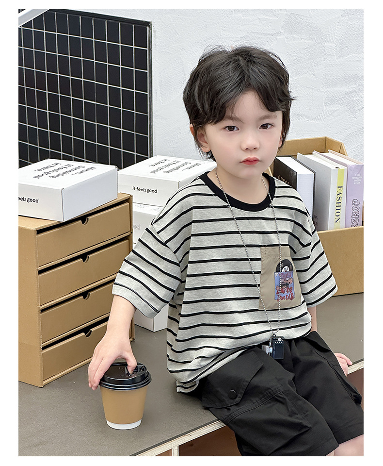 儿童短袖2025夏季新款童装男童韩版条纹卡通刺绣T恤宝宝百搭上衣详情11