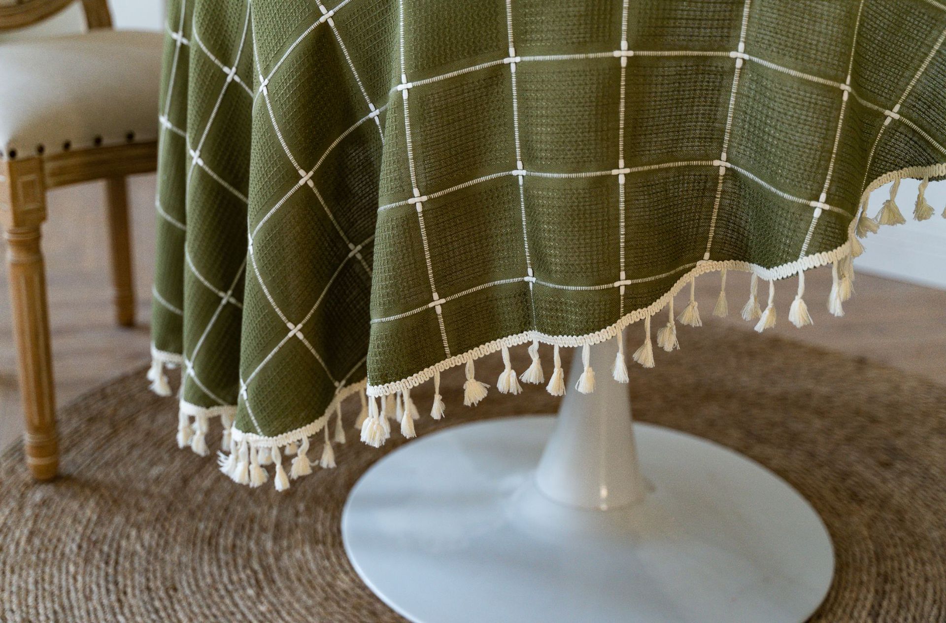 Cross-border TEMU Xiyin round table cloth, Japanese cream white tassel tablecloth, table cloth, cover cloth, Amazon factory wholesale pic 50