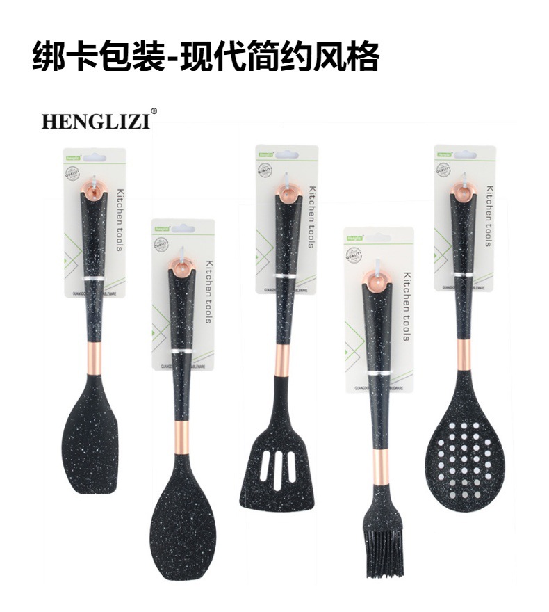 Cross-border casa resistente a altas temperaturas antiadherente olla espátula spoon leakes star sky black handle food grade silicona kitchenware set pic 10