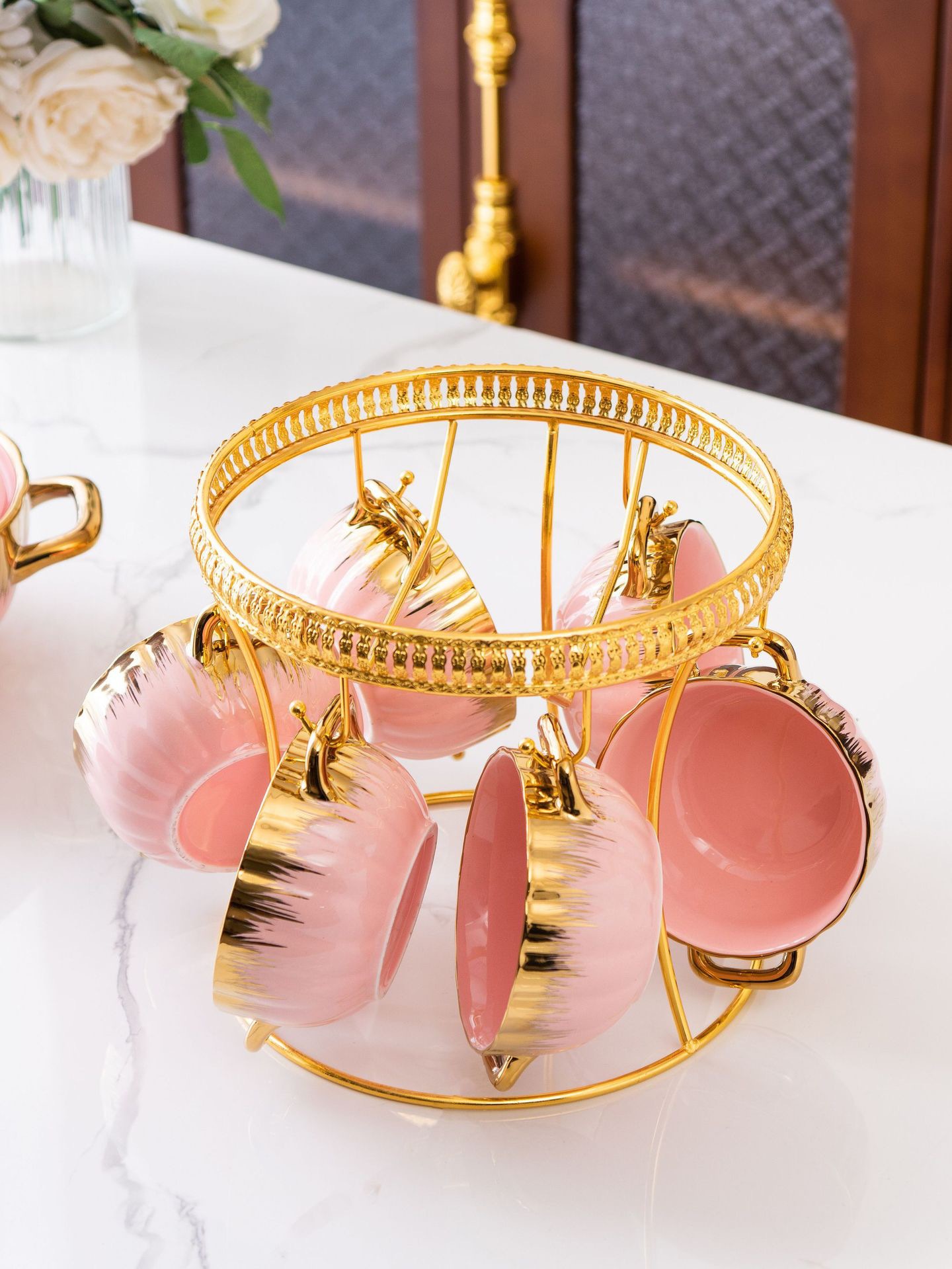 出口创意家用餐具镀金汤锅带盖高档轻奢双耳陶瓷汤锅套装带铁架详情14