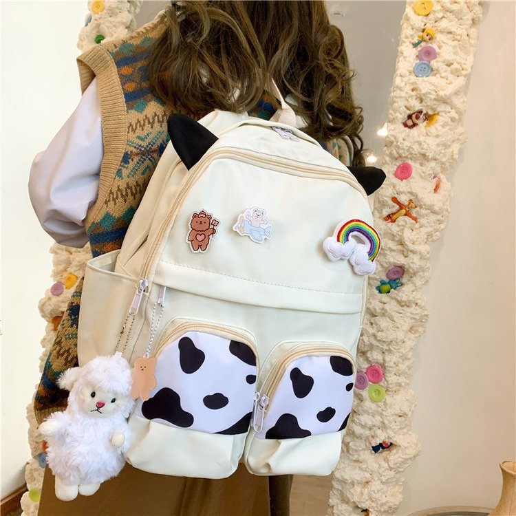 Japanese-style ins campus school style, fresh and cute, cute cow with earbuds, soft girl schoolbag, funny student backpack pic 102