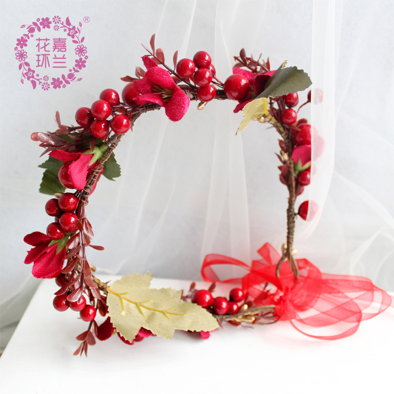 Jialan Flower Ring Berries Original pure hand-woven flower rings, beautiful bridal wedding photography styling accessories, hair bands pic 5