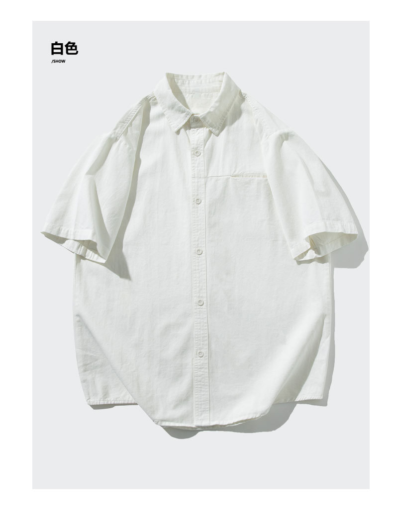 OLA 春秋款男士宽松休闲百搭简约纯色翻领短袖纯棉衬衫上衣外套详情15