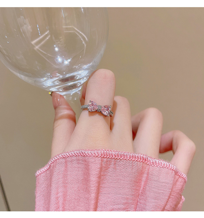 KIMOJ新款戒指甜美精致粉色锆石蝴蝶戒指开口可调节食指戒韩国轻奢小众指环详情7