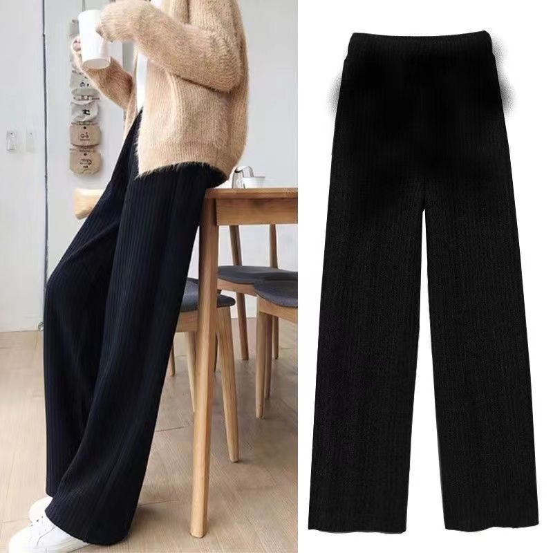 Resistente chenille pantalones de pierna ancha mujer peluche y engrosado otoño invierno nuevo 2021 cintura alta sensación de caída holgada color sólido pantalones rectos pic 8