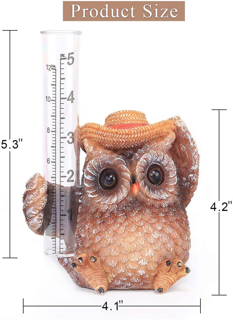 Owl rain gauge outdoor small statue Rain level gauge lawn courtyard garden decoration resin rainproof little dwarf pic 1