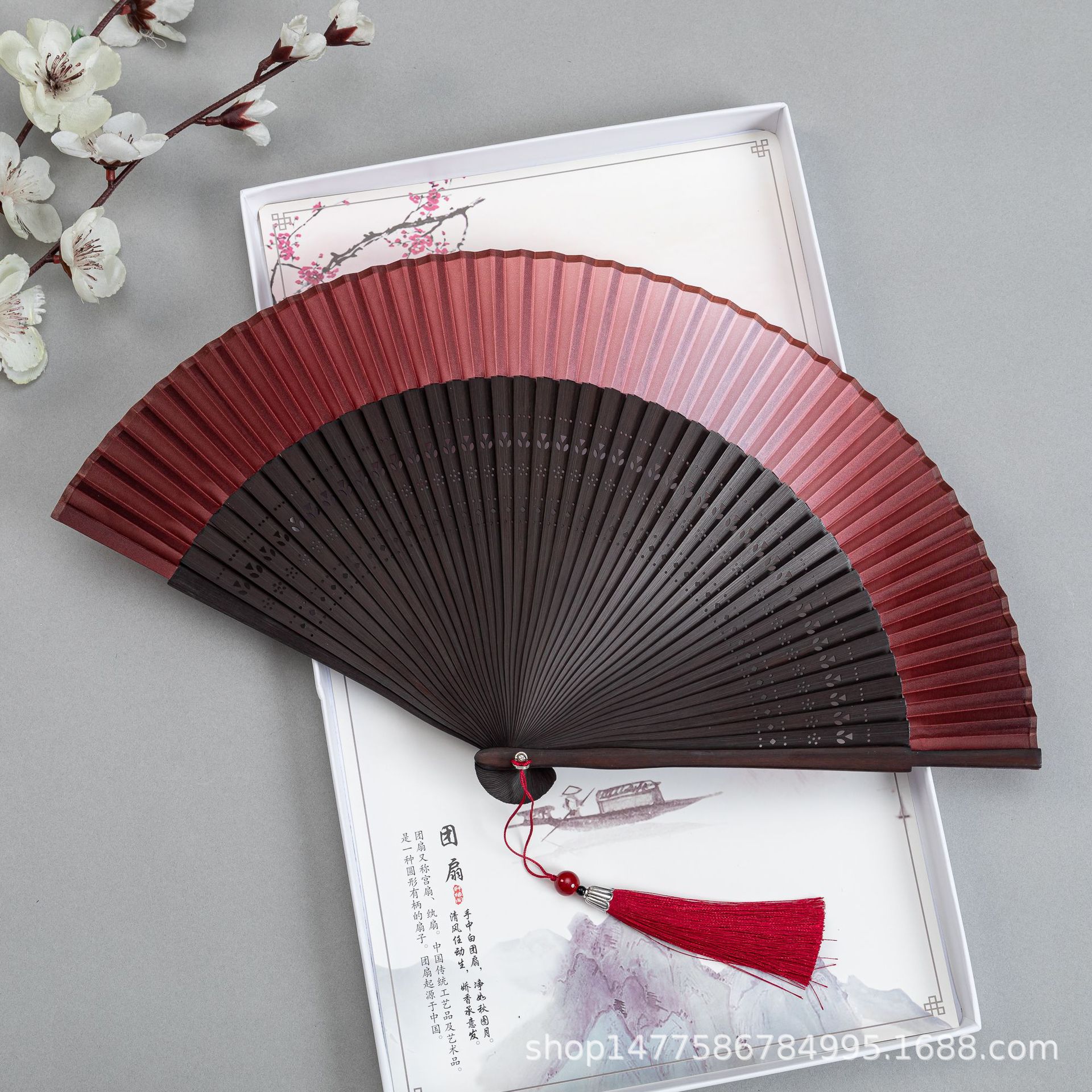 扇子折扇古风女式纯色渐变金绿色夏季随身江户日式和风扇子和服扇详情8