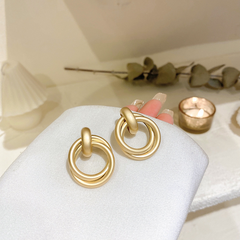 欧美s925银针冷淡风哑金圈圈几何耳环复个性设计感金属耳钉耳饰女详情2