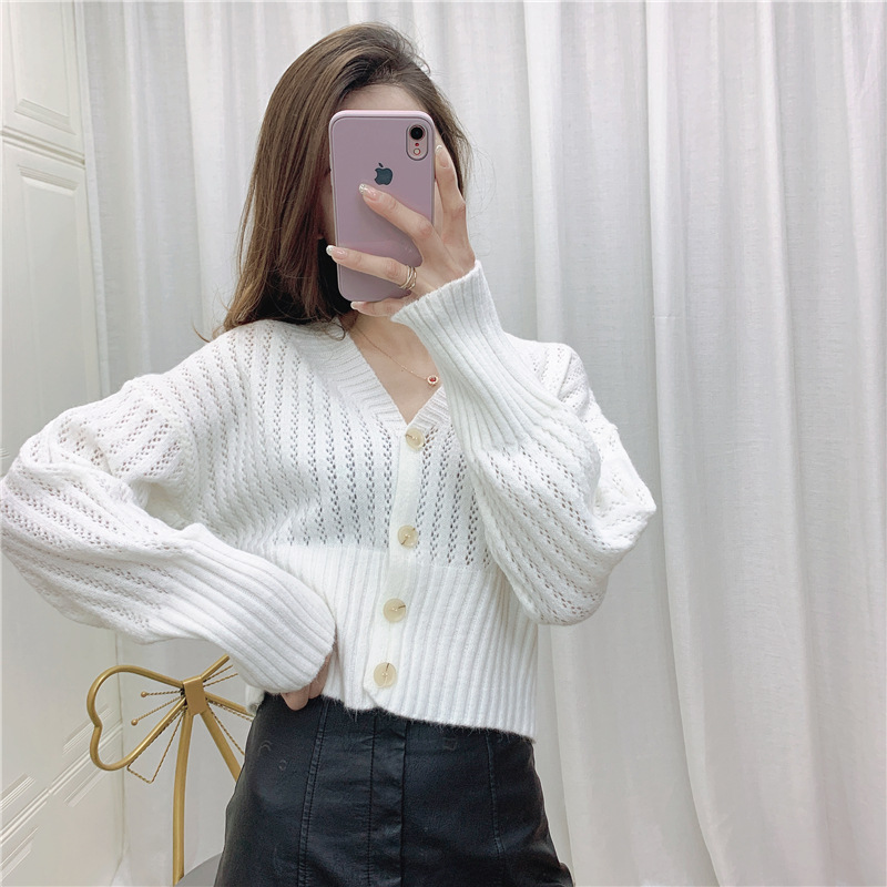 Spring and autumn thin knitted jacket for women, short 2021 new style, laid-back V-neck top, sweater cardigan, trendy outerwear pic 5